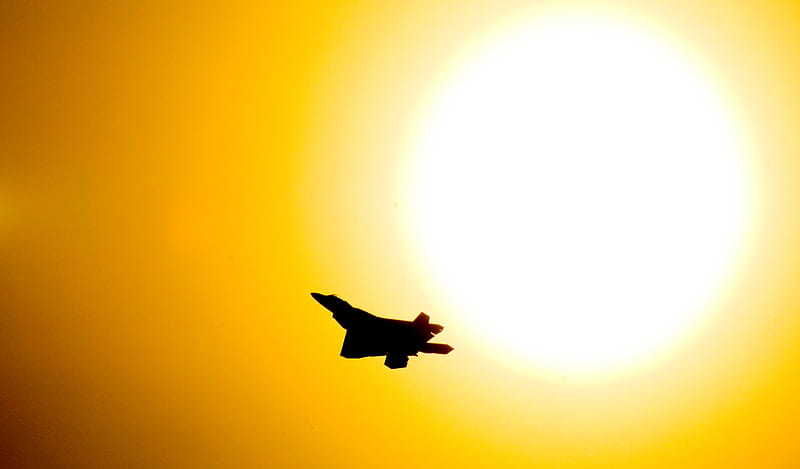 F-22, sun, jet, flying, HD wallpaper