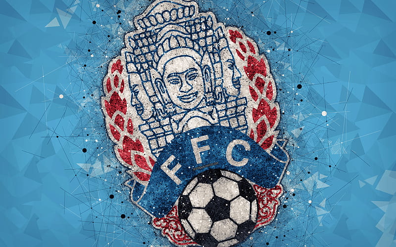 Cambodia national football team geometric art, logo, blue abstract background, Asian Football Confederation, Asia, emblem, Cambodia, football, AFC, grunge style, creative art, HD wallpaper