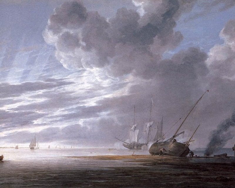 Simon Vlieger - Seascape in the Morning, painting, seventeenth century, dutch, landscape, HD wallpaper