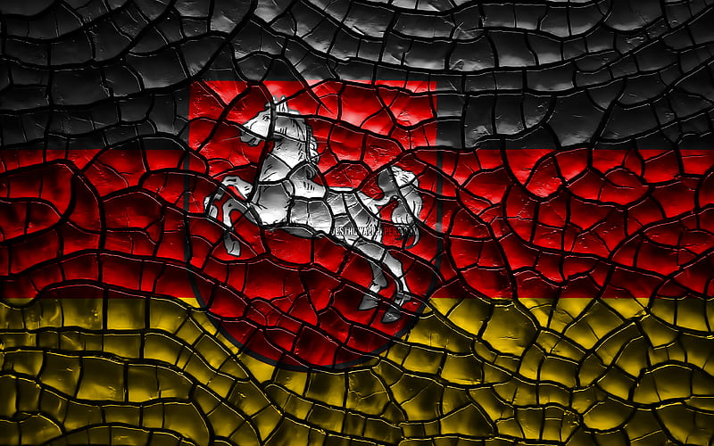Flag of Lower Saxony german states, cracked soil, Germany, Lower Saxony flag, 3D art, Lower Saxony, States of Germany, administrative districts, Lower Saxony 3D flag, HD wallpaper