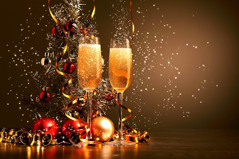 New Year's eve, holiday, bonito, new year, eve, happy, sparkles, cheers, balls, champagne, HD wallpaper