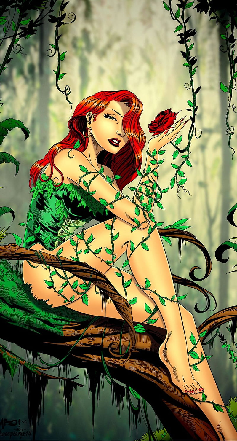 Poison Ivy rose, art, batman, dc comics, harley quinn, poison ivy, HD phone wallpaper