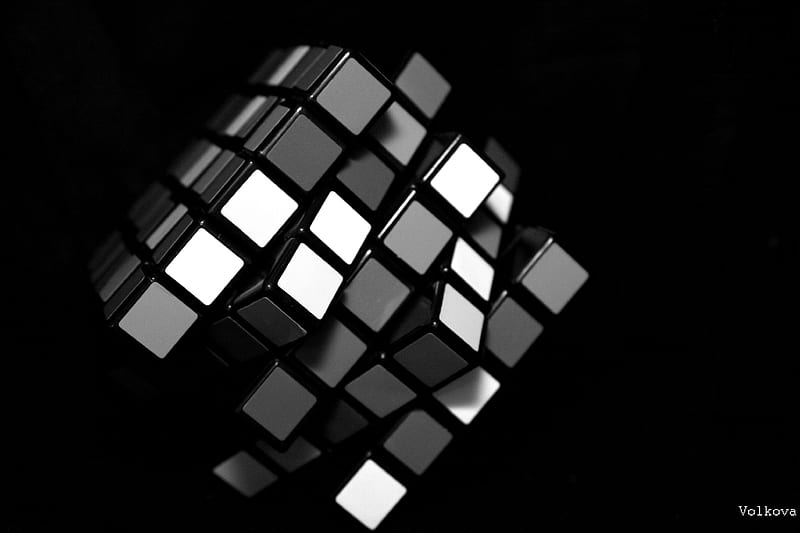 Rubik's cube, beautifully, Rubikscube, Whiteandblack, Puzzle, HD wallpaper