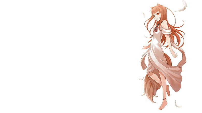 Spice and Wolf, wolfgirl, horo, wolf girl, holo, wolf, feathers, HD wallpaper