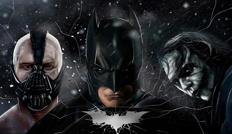 The Dark Knight Batman Joker Bane , batman, joker, bane, artwork, digital-art, art, superheroes, supervillain, HD wallpaper