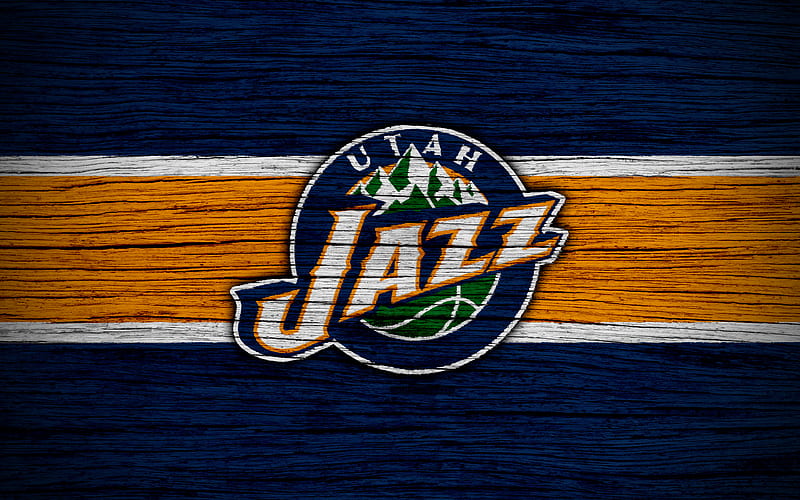 Utah Jazz, NBA, wooden texture, basketball, Western Conference, USA, emblem, basketball club, Utah Jazz logo, HD wallpaper