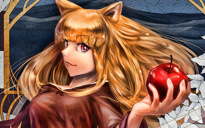 Holo, novel, Spice and Wolf, manga, girl with red apple, Holo Spice and Wolf, HD wallpaper