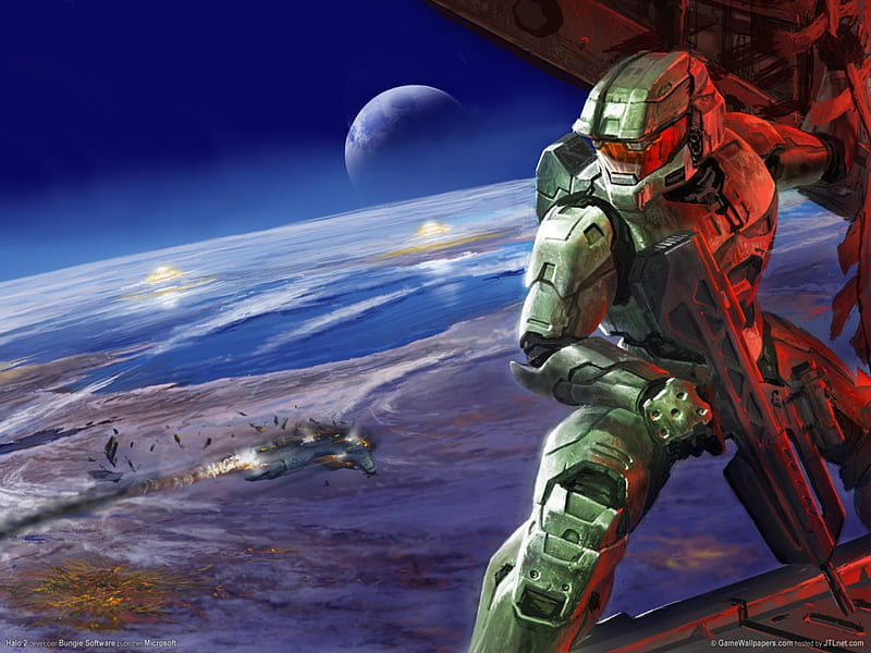 soldier in orbit, rifle, moon, planet, explosions, planetry explosions, body armour, HD wallpaper