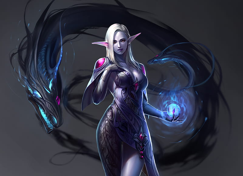 Dark Blue Hair Elf Sorceress - wide 8