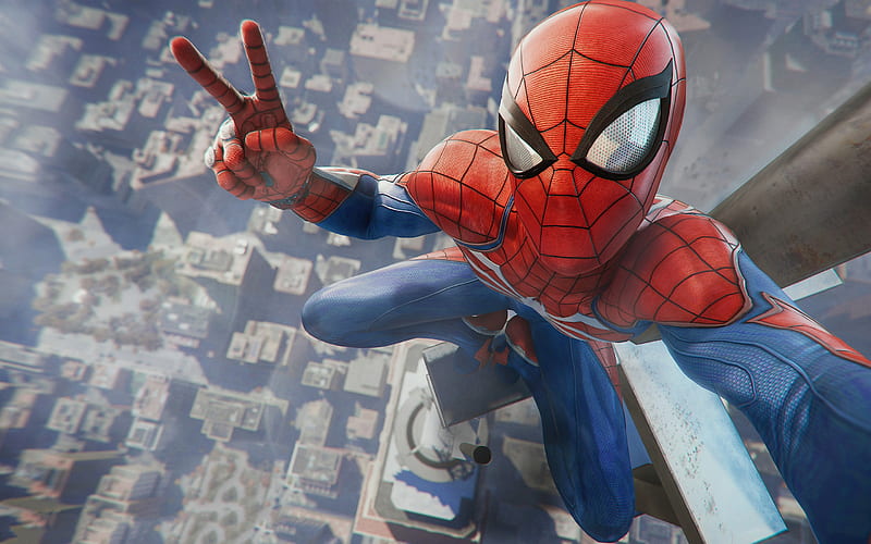 Spiderman, superhero, selfie, skyscraper, height, art, movie characters, HD wallpaper