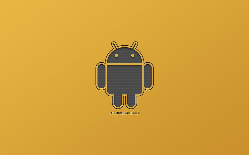 Android logo, gold background, metal mesh logo, emblem, creative art, operating systems, Android, HD wallpaper