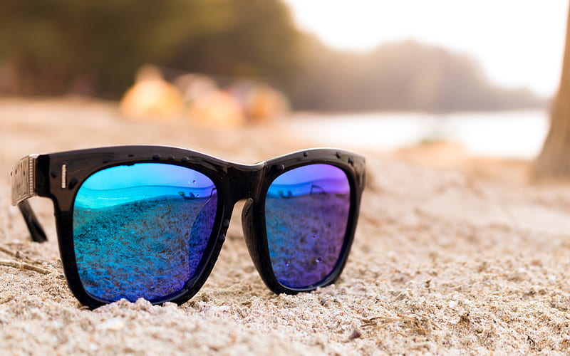 beach, sunglasses, summer travel concepts, sand, evening, sunset, tropical island, HD wallpaper