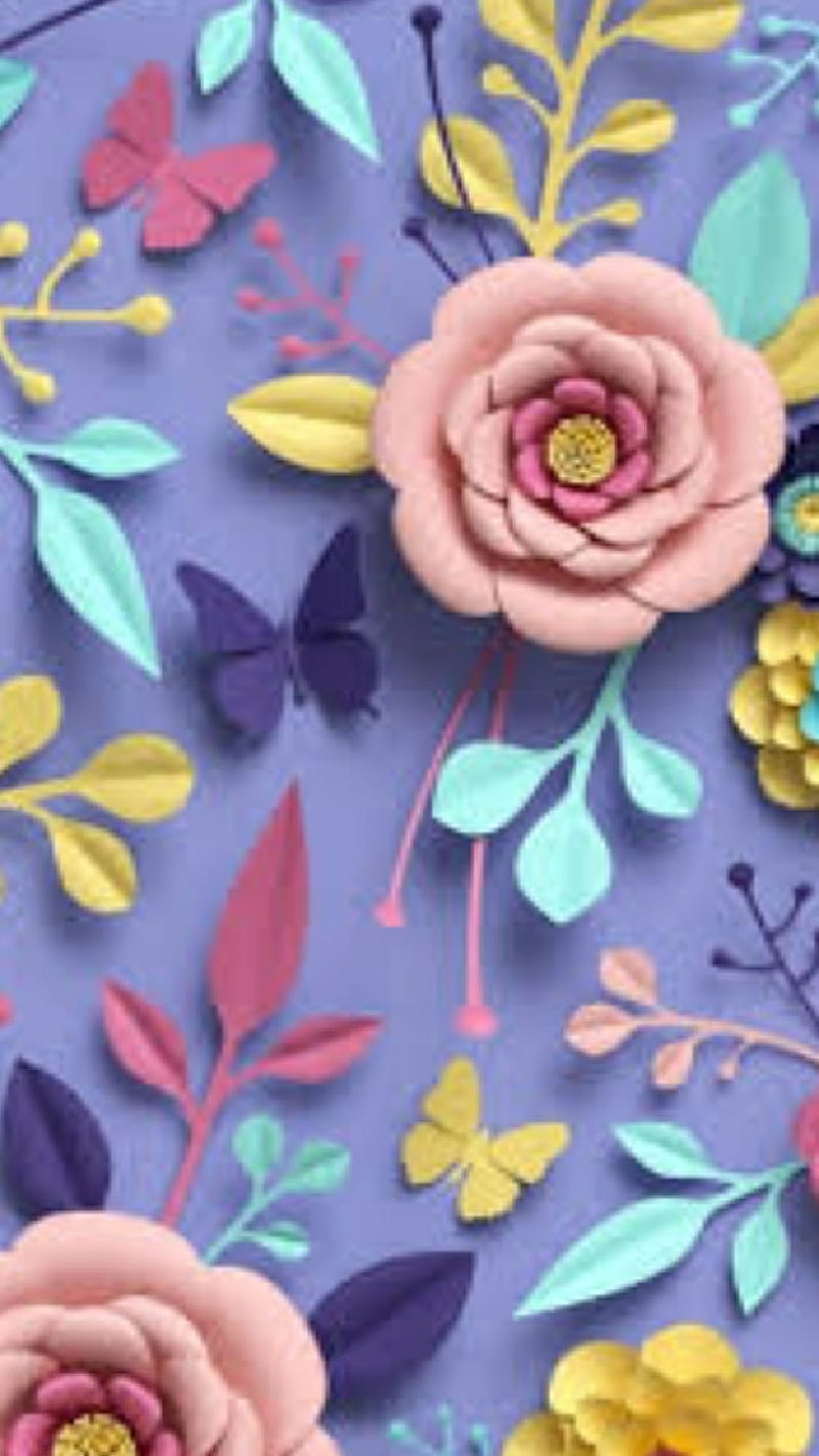 Springy, abstract, background, cut outs, flowers, pink, purple, spring, summer, HD phone wallpaper