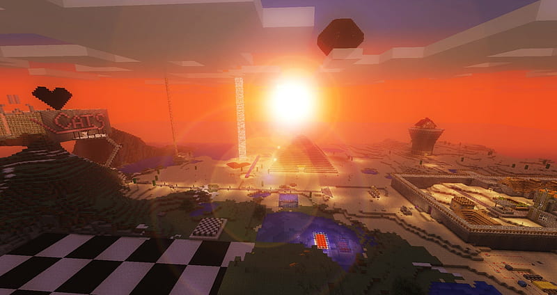 Minecraft Sunset, sunset, sun, sandbox, minecraft, HD wallpaper
