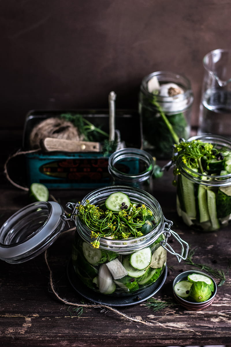 three pickled vegetables in glass mason jars selective focus graphy, HD phone wallpaper