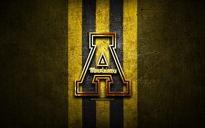 Appalachian State Mountaineers, golden logo, NCAA, yellow metal background, american football club, Appalachian State Mountaineers logo, american football, USA, HD wallpaper