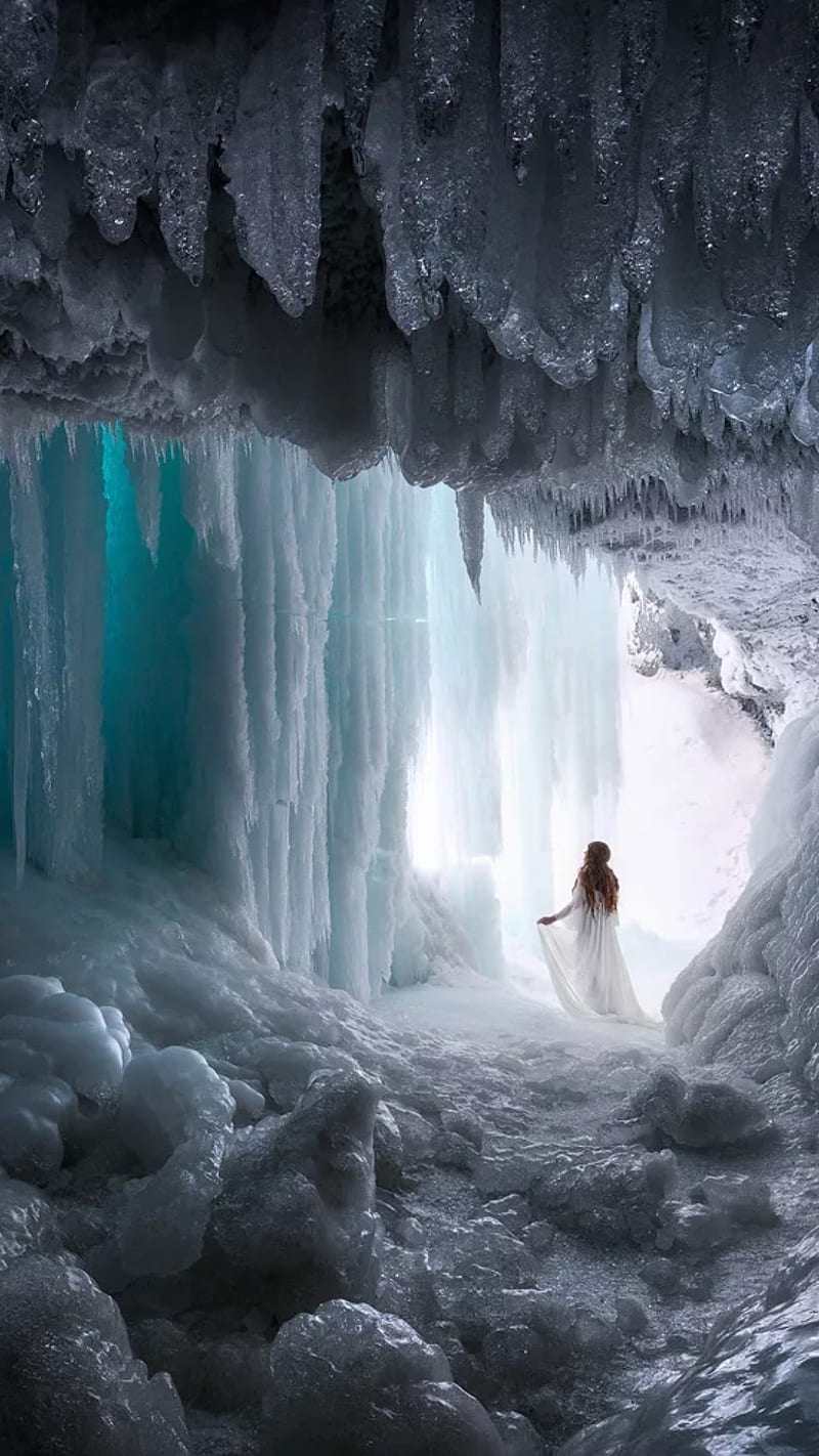 Ice Cave Cold Girl Nature Hd Phone Wallpaper Peakpx