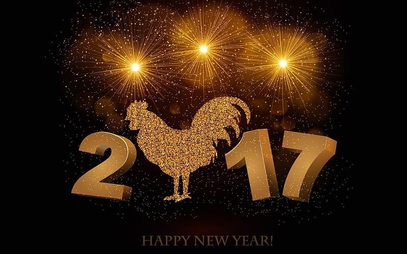 New Year, 2017, Rooster, Christmas, HD wallpaper