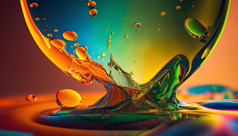 Oil drops on water surface, Abstract, Wet, Reflection, Surface, HD wallpaper
