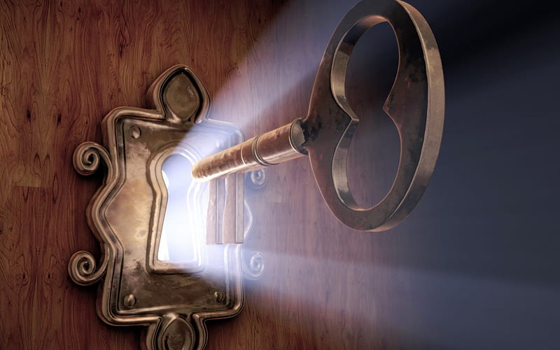 Key to the Unknown, the key hole, light, lock, door, HD wallpaper