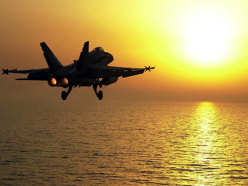 Hornet F-18 !!!, aircraft, sun, sea, flighter plane harnet, HD wallpaper