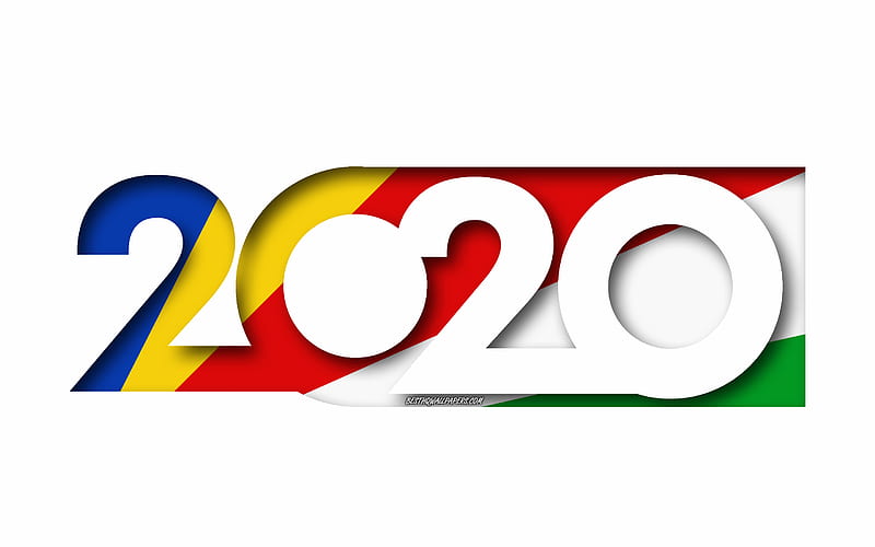 Seychelles 2020, Flag of Seychelles, white background, Seychelles, 3d art, 2020 concepts, Seychelles flag, 2020 New Year, 2020 Seychelles flag, HD wallpaper