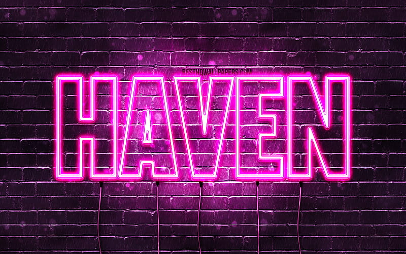 Haven with names, female names, Haven name, purple neon lights, horizontal text, with Haven name, HD wallpaper
