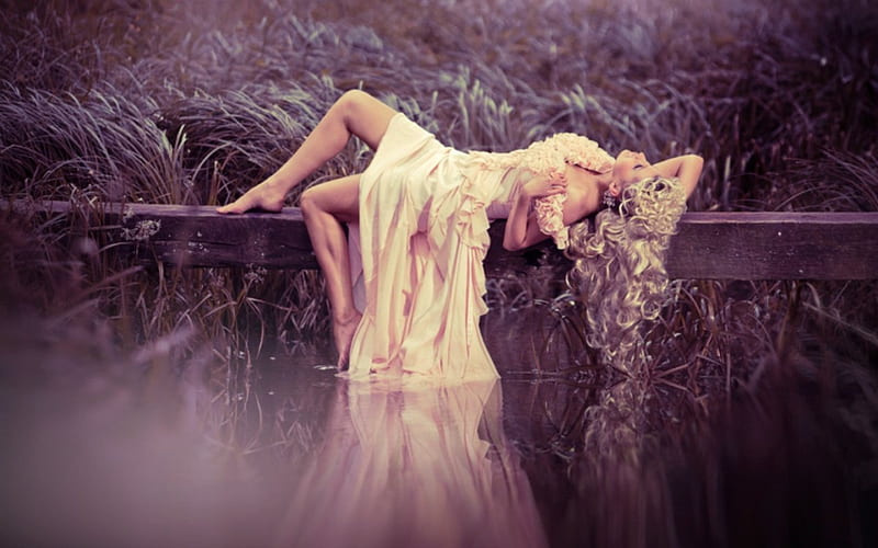 HD wallpaper girl pose model pose lying river woman
