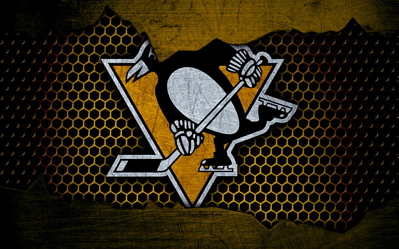 Pittsburgh Penguins logo, NHL, hockey, Eastern Conference, USA, grunge, metal texture, Metropolitan Division, HD wallpaper