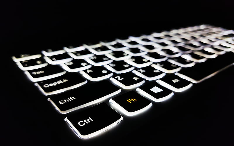 keyboard with white backlight, keyboard on black background, modern technology, keyboard, key illumination, it service concepts, HD wallpaper