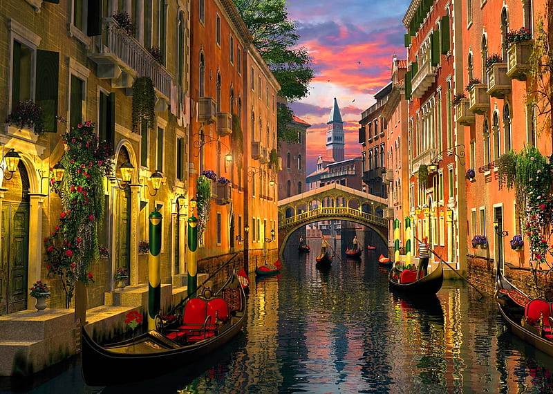 Venice Italy, ways, water, vnice, italy, paintings, HD wallpaper