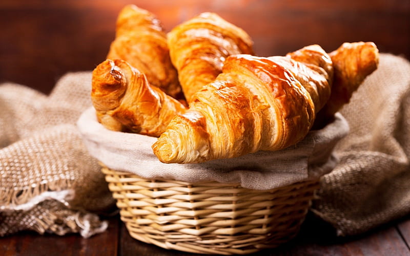 croissants, French pastries, bakery products, breakfast concepts, pastry, HD wallpaper