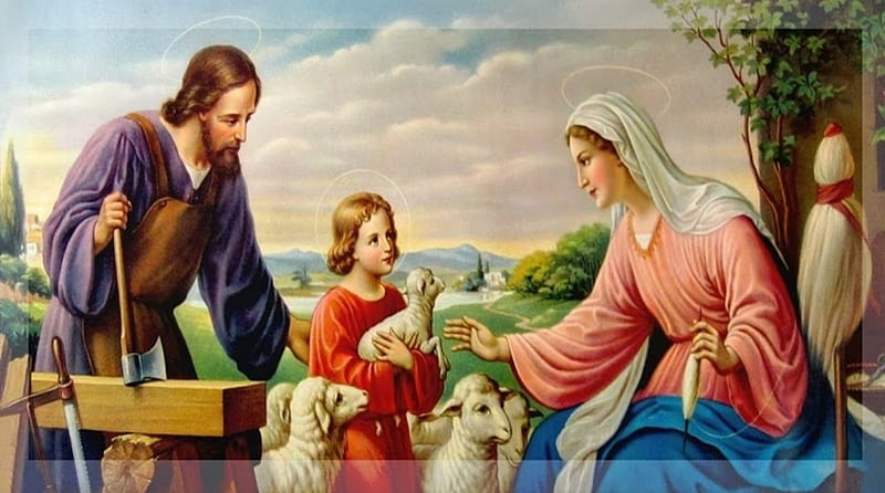 Sacred family, christ, jesus, joseph, mary, god, HD wallpaper