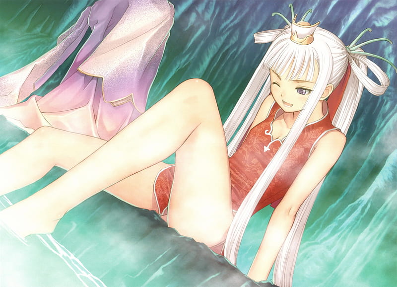 By the hot sauna, twintails, sauna, little hat, water, girl, anime, red  swimsuiet, HD wallpaper | Peakpx