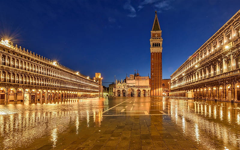 Venice, Italy, night, Square, Piazza San Marco, HD wallpaper