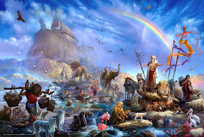 Noah's Ark, painting, noahs, ark, animals, HD wallpaper