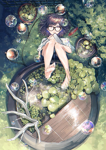 showyslug206 Anime girl with shoulder length black hair and circle shaped  glasses