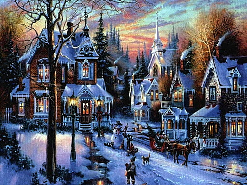 Christmas Eve House Bright Up, warm, cool, lovely, awesome, beauty, HD wallpaper