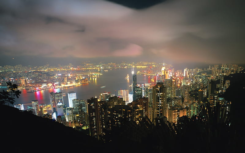 Victoria Night-Hong Kong landscape, HD wallpaper