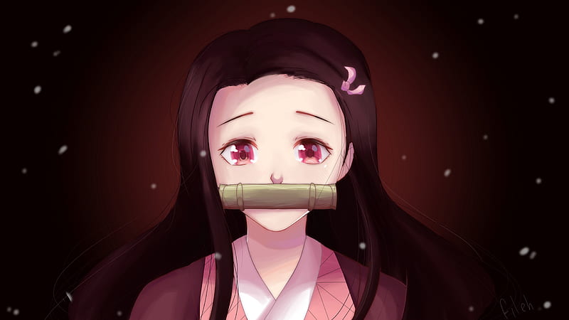 Demon Slayer Nezuko Kamado With Pink Eyes With Black Backgrond And White Dots Anime, HD wallpaper