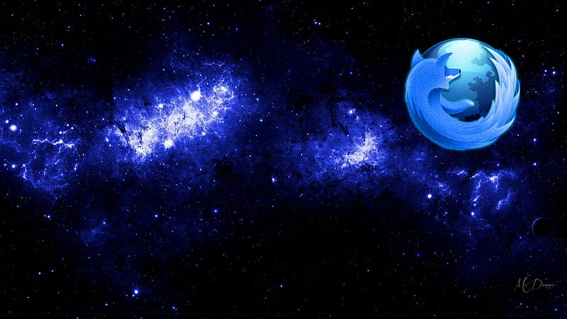 Firefox Space, stars, logo, Firefox, browser, space, plant, galaxy, blue, HD wallpaper