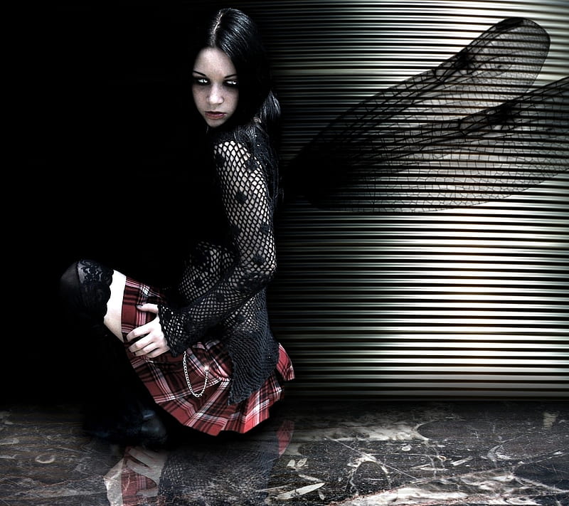 dark fairy, black, girl, wings, HD wallpaper