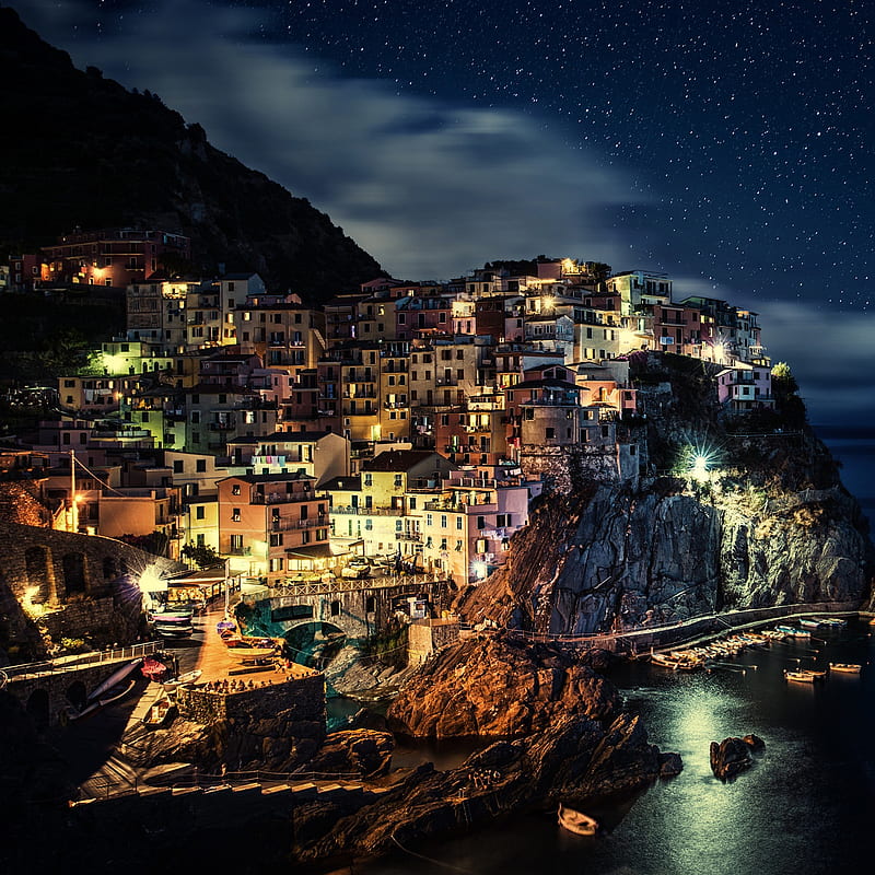 Village Night, europe, italy, mountain, ocean, sea, town, HD wallpaper |  Peakpx
