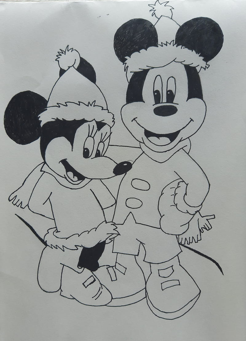 Draw walking Mickey in 18 steps - Sketchok easy drawing guides