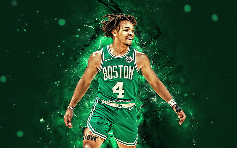 Carsen Edwards, 2020 Boston Celtics, NBA, basketball, Carsen Cade Edwards, green neon lights, USA, Carsen Edwards Boston Celtics, creative, Carsen Edwards, HD wallpaper