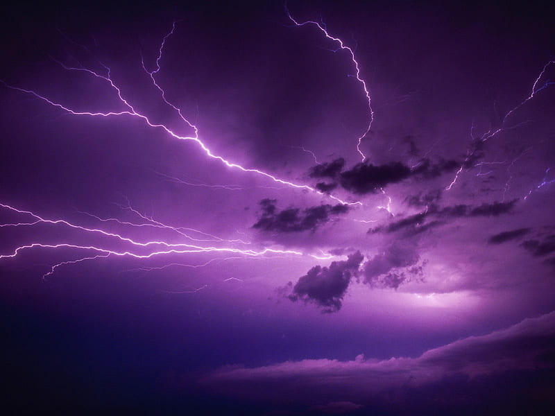 Lightning 2, lightning, purple, nature, clouds, sky, HD wallpaper