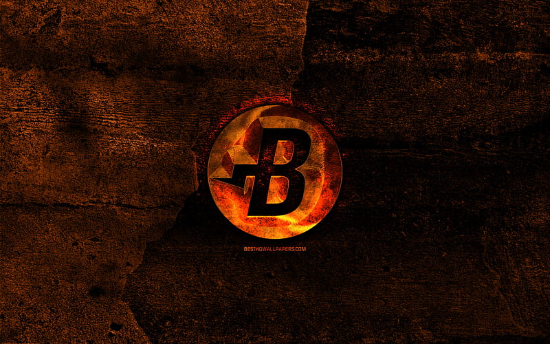 Burstcoin fiery logo, orange stone background, creative, Burstcoin logo, cryptocurrency, Burstcoin, HD wallpaper