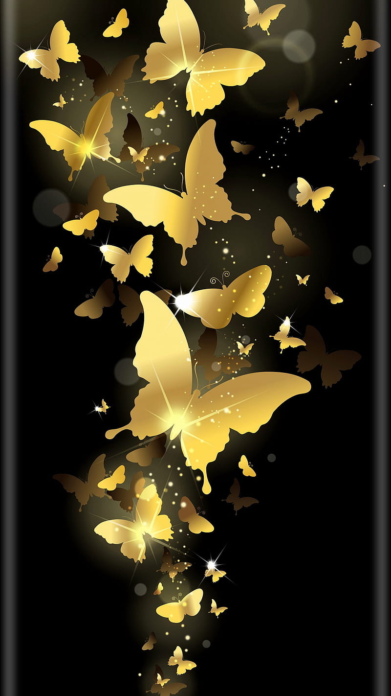 butterfly gold, butterfly, gold, or, papillon, HD phone wallpaper
