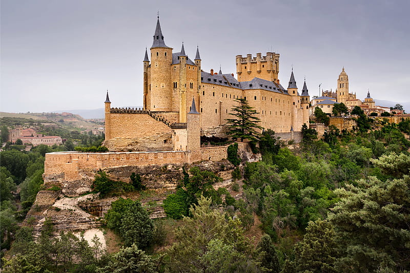 Alcazar de Segovia, Spain, spain, medieval, forest, castle, HD wallpaper