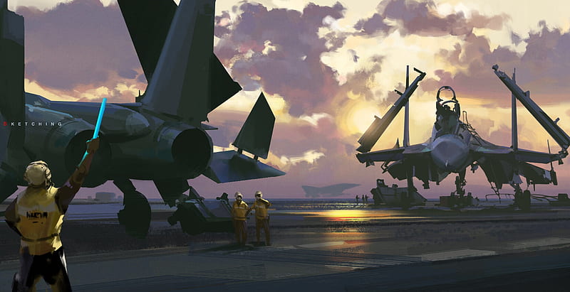 Jet Fighters, Jet Fighter, Aircraft, Sky, Sunset, HD wallpaper